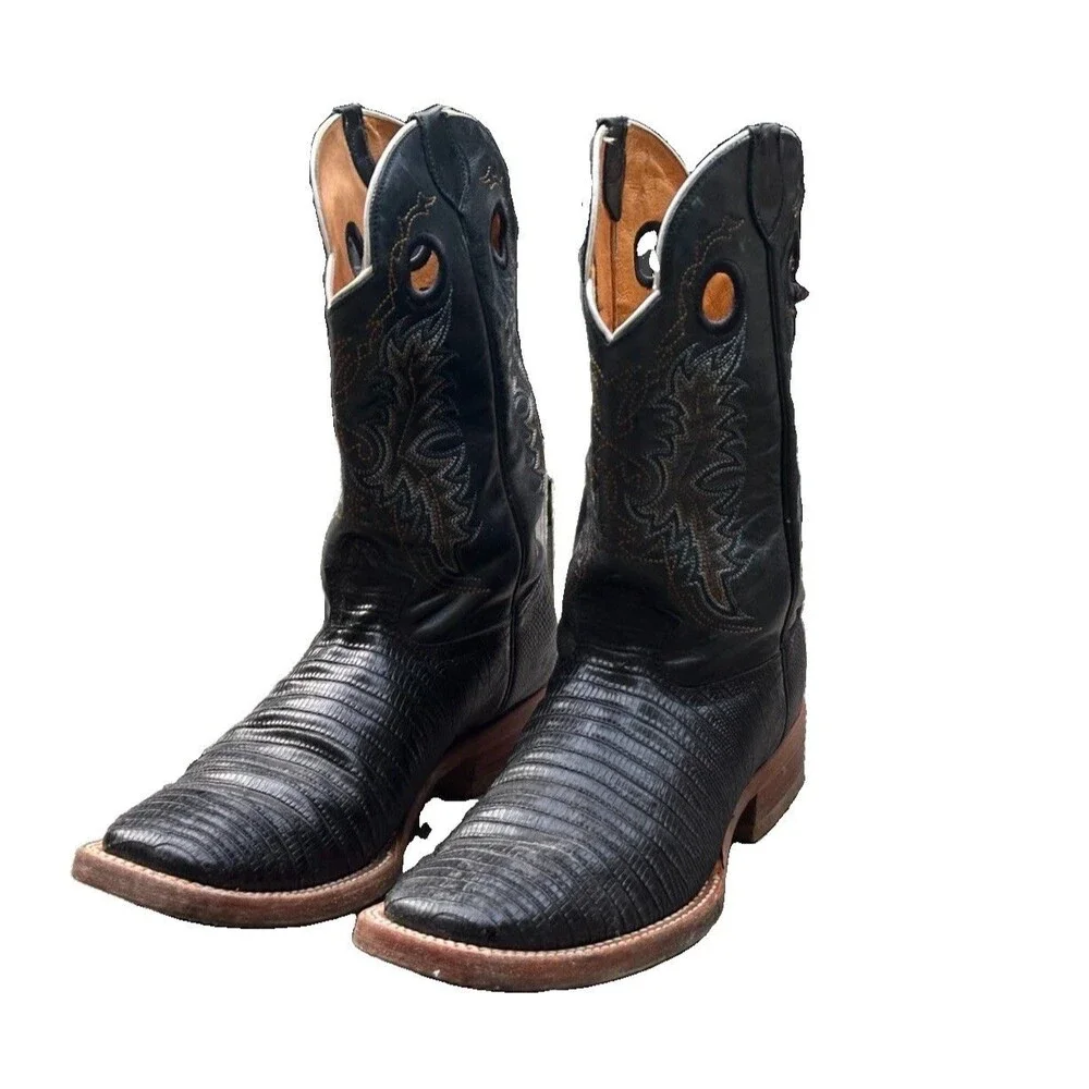 Reyme Men’s Western Square Toe Boots Size 10 Black Embroidered Cowboy